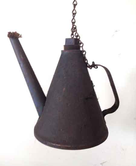 Hanging kerosine lamp and wick.
