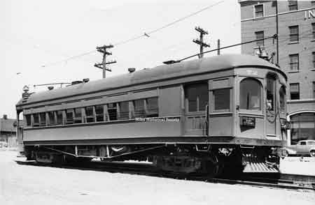 Photo of streetcar in differing location. Although not identified, presumably this car was built by the Niles Car & Manufacturing Company, a business that flourished in Niles at the turn of the last century.