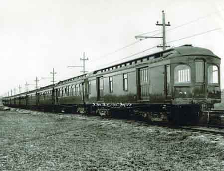 Photo of the interurban cars that were manufactured at the Niles Car & Manufacturing Company on Erie Street and sold to the Boone and Des Moines, Iowa electric railway.