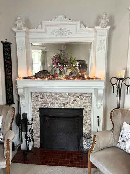 Fireplace in left living room area.