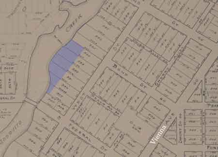 Location of Mosquito Creek Beach, bounded by East Federal and West Streets.