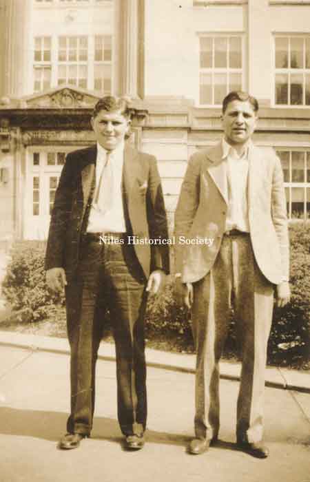 Phil Ragazzo (R) in front of Niles High School.