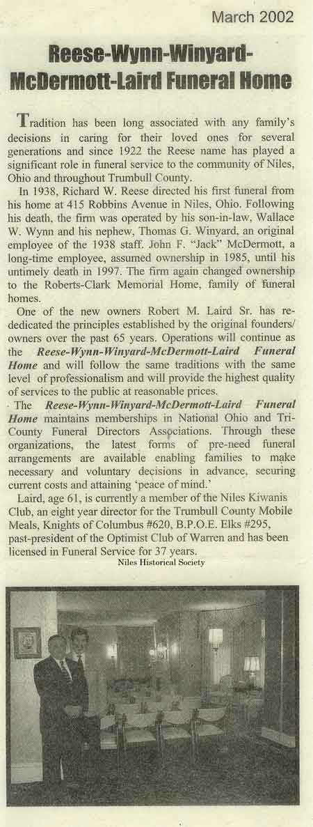 Reese Funeral Home in Niles is now operated by Winyard, Wynn.
