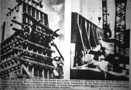 Butresses and pylons to support the steel beams being constructed in 1953.