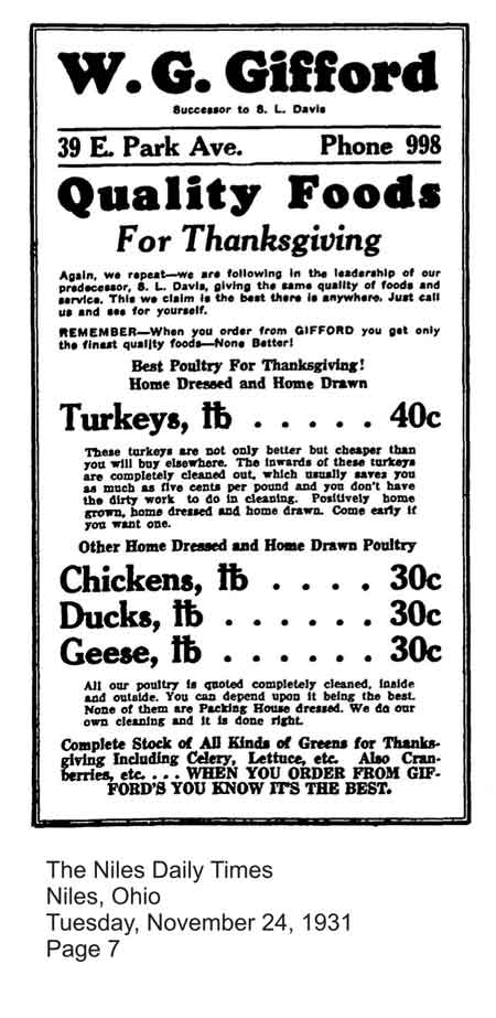 W.G. Gifford Advertisement