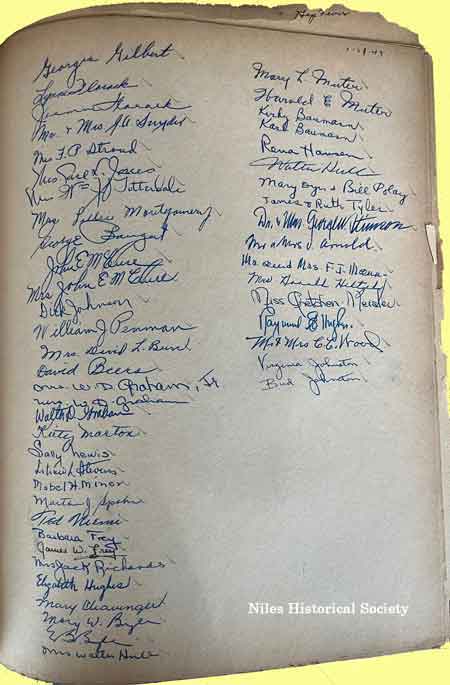 Page from guest list for the first production of “Hay Fever” – January 21, 1949.