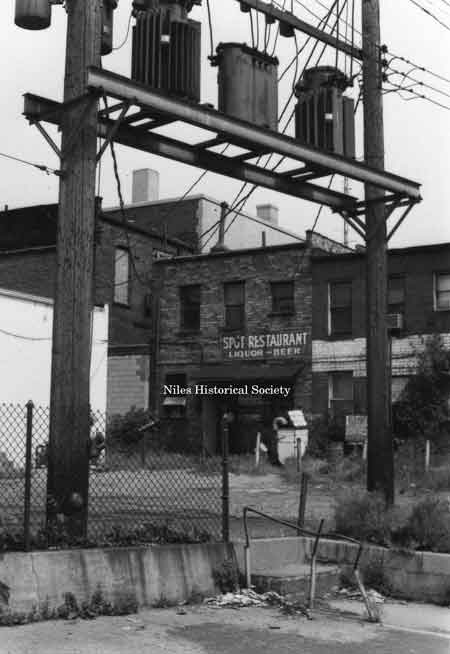 Photo taken of the rear of the Spot Restaurant. View from Pine Alley.