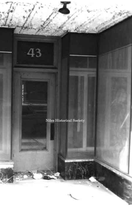 Photo taken of storefront detail located at 43 Main Street Niles.