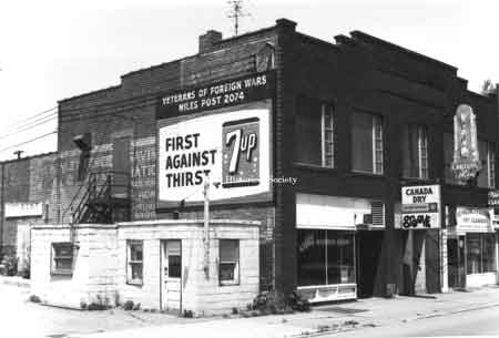 Photo taken of the old bowling alley, 162 East State Street, down town Niles. The Veteran's of Foreign Wars are located upstairs. Note also Benedict Dry Cleaners next door and The Groove dancing lounge.