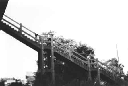 View of stairsteps from bridge level to ground level which were a part of the 1933 bridge.